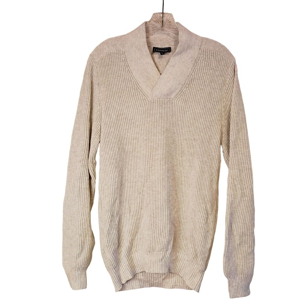 Express Men's Waffle Knit Shawl Collar Sweater Gray S Grandpa Old Money Preppy